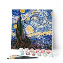 Charger l'image dans la galerie, Mini Peinture par Numéros petit format 20x20cm avec cadre Van Gogh Nuit Etoilée