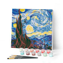 Charger l'image dans la galerie, Mini Peinture par Numéros petit format 20x20cm avec cadre Van Gogh Nuit Etoilée