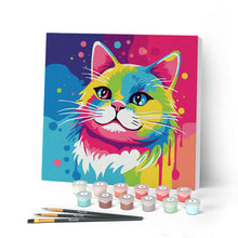 Charger l'image dans la galerie, Mini Peinture par Numéros 20x20cm avec cadre Chat Abstrait Pop Art