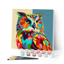 Charger l'image dans la galerie, Mini Peinture par Numéros 20x20cm avec cadre Hibou Abstrait Pop Art