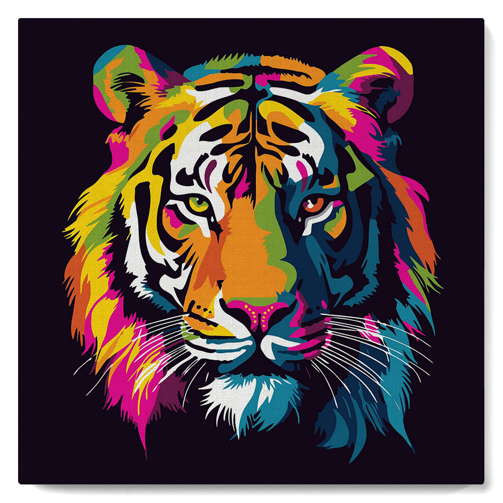 Mini Peinture par Numéros 20x20cm avec cadre Tigre Abstrait Pop Art –  Figured'Art, image size:1000x1000