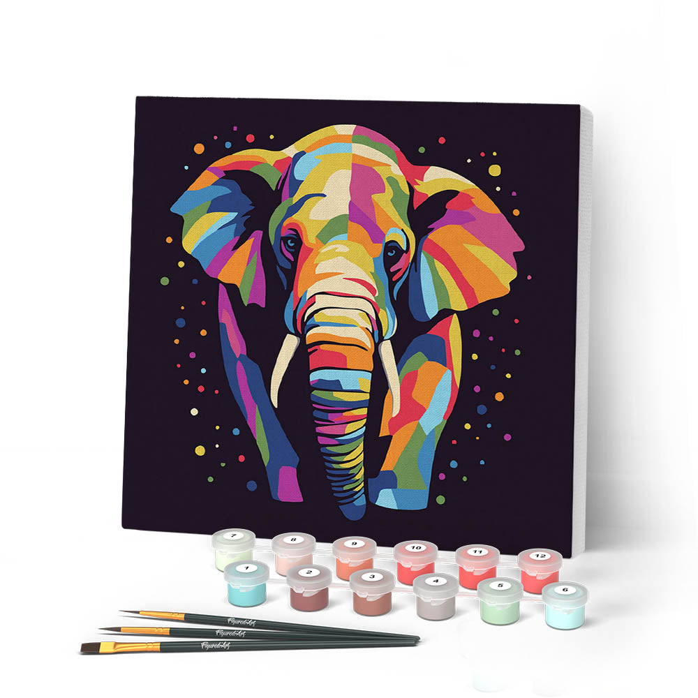 Peinture Par Numéros éléphant – 40x50 Cm Avec Cadre – Pinceaux Nylon + Acrylique – Bougimal – Cadeau Créatif