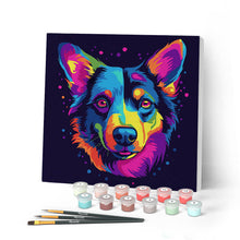 Charger l'image dans la galerie, Mini Peinture par Numéros 20x20cm avec cadre Chien Abstrait Pop Art Néon