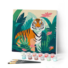 Charger l'image dans la galerie, Mini Peinture par Numéros 20x20cm avec cadre Tigre du Bengale Tropical