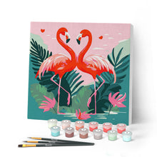 Charger l'image dans la galerie, Mini Peinture par Numéros 20x20cm avec cadre Flamants Roses Tropicaux