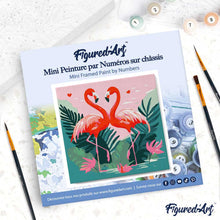 Charger l'image dans la galerie, Mini Peinture par Numéros 20x20cm avec cadre Flamants Roses Tropicaux