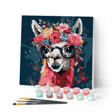 Charger l'image dans la galerie, Mini Peinture par Numéros 20x20cm avec cadre Lama Fantaisie et Fleurs