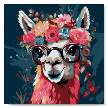 Charger l'image dans la galerie, Mini Peinture par Numéros 20x20cm avec cadre Lama Fantaisie et Fleurs