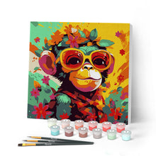 Charger l'image dans la galerie, Mini Peinture par Numéros 20x20cm avec cadre Singe Fantaisie et Fleurs