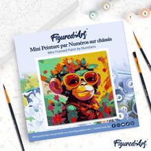 Charger l'image dans la galerie, Mini Peinture par Numéros 20x20cm avec cadre Singe Fantaisie et Fleurs