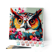Charger l'image dans la galerie, Mini Peinture par Numéros 20x20cm avec cadre Hibou Fantaisie et Fleurs