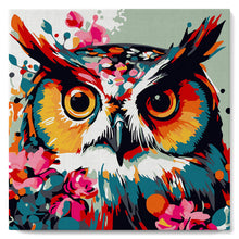 Charger l'image dans la galerie, Mini Peinture par Numéros 20x20cm avec cadre Hibou Fantaisie et Fleurs