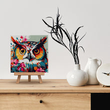 Charger l'image dans la galerie, Mini Peinture par Numéros 20x20cm avec cadre Hibou Fantaisie et Fleurs
