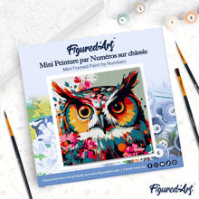 Charger l'image dans la galerie, Mini Peinture par Numéros 20x20cm avec cadre Hibou Fantaisie et Fleurs