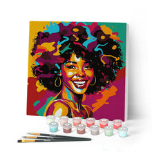 Charger l'image dans la galerie, Mini Peinture par Numéros 20x20cm avec cadre Femme Afro Pop Art