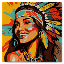 Charger l'image dans la galerie, Mini Peinture par Numéros 20x20cm avec cadre Femme Native Pop Art