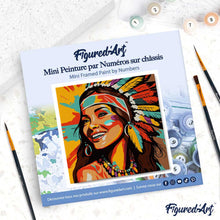 Charger l'image dans la galerie, Mini Peinture par Numéros 20x20cm avec cadre Femme Native Pop Art