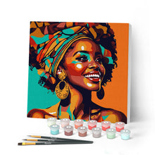 Charger l'image dans la galerie, Mini Peinture par Numéros 20x20cm avec cadre Reine Africaine Pop Art