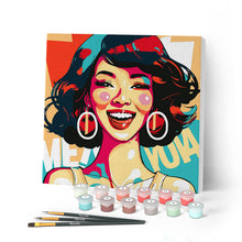 Charger l'image dans la galerie, Mini Peinture par Numéros 20x20cm avec cadre Femme Souriante Pop Art