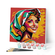 Charger l'image dans la galerie, Mini Peinture par Numéros 20x20cm avec cadre Femme Exotique Pop Art