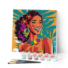 Charger l'image dans la galerie, Mini Peinture par Numéros 20x20cm avec cadre Femme des Îles Pop Art