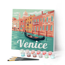 Charger l'image dans la galerie, Mini Peinture par Numéros 20x20cm avec cadre Gondoles à Venise
