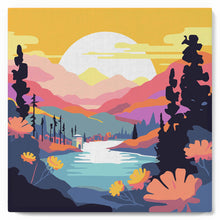 Charger l'image dans la galerie, Mini Peinture par Numéros 20x20cm avec cadre Coucher de Soleil Coloré au Bord du Lac