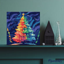 Charger l&#39;image dans la galerie, Mini Peinture par Numéros 20x20cm avec cadre Sapin de Noël Coloré