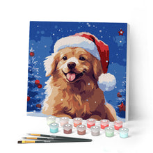 Charger l'image dans la galerie, Mini Peinture par Numéros 20x20cm avec cadre Chien Mignon à Noël