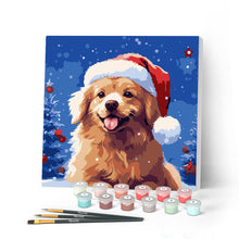 Charger l'image dans la galerie, Mini Peinture par Numéros 20x20cm avec cadre Chien Mignon à Noël