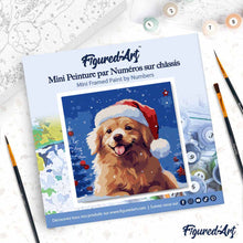 Charger l'image dans la galerie, Mini Peinture par Numéros 20x20cm avec cadre Chien Mignon à Noël