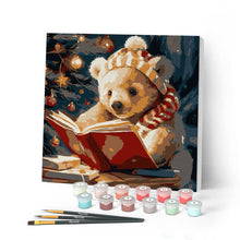Charger l'image dans la galerie, Mini Peinture par Numéros 20x20cm avec cadre Ours Mignon en train de Lire