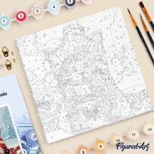 Charger l'image dans la galerie, Mini Peinture par Numéros 20x20cm avec cadre Chat Mignon avec Écharpe Rouge