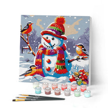 Charger l'image dans la galerie, Mini Peinture par Numéros 20x20cm avec cadre Bonhomme de Neige et les Oiseaux