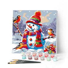 Charger l'image dans la galerie, Mini Peinture par Numéros 20x20cm avec cadre Bonhomme de Neige et les Oiseaux