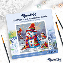 Charger l'image dans la galerie, Mini Peinture par Numéros 20x20cm avec cadre Bonhomme de Neige et les Oiseaux