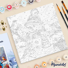 Charger l'image dans la galerie, Mini Peinture par Numéros 20x20cm avec cadre Bonhomme de Neige et les Oiseaux