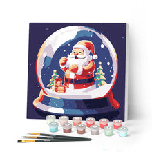 Charger l'image dans la galerie, Mini Peinture par Numéros 20x20cm avec cadre Boule à Neige et Père Noël