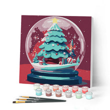 Charger l'image dans la galerie, Mini Peinture par Numéros 20x20cm avec cadre Boule à Neige et Sapin de Noël