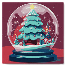 Charger l'image dans la galerie, Mini Peinture par Numéros 20x20cm avec cadre Boule à Neige et Sapin de Noël