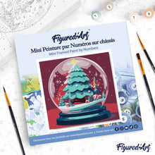 Charger l'image dans la galerie, Mini Peinture par Numéros 20x20cm avec cadre Boule à Neige et Sapin de Noël