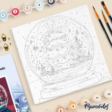 Charger l'image dans la galerie, Mini Peinture par Numéros 20x20cm avec cadre Boule à Neige et Sapin de Noël