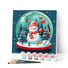 Charger l'image dans la galerie, Mini Peinture par Numéros 20x20cm avec cadre Bonhomme de Neige dans sa Boule