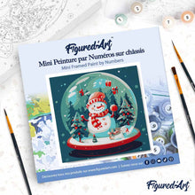 Charger l'image dans la galerie, Mini Peinture par Numéros 20x20cm avec cadre Bonhomme de Neige dans sa Boule