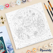 Charger l'image dans la galerie, Mini Peinture par Numéros 20x20cm avec cadre Bonhomme de Neige dans sa Boule