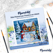 Charger l'image dans la galerie, Mini Peinture par Numéros 20x20cm avec cadre Bonhomme de Neige et Chaumière