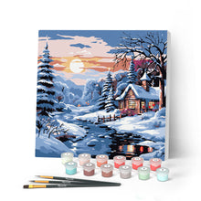 Charger l'image dans la galerie, Mini Peinture par Numéros 20x20cm avec cadre Jolie Chaumière sous la Neige