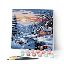 Charger l'image dans la galerie, Mini Peinture par Numéros 20x20cm avec cadre Jolie Chaumière sous la Neige