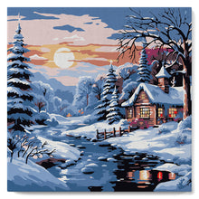Charger l'image dans la galerie, Mini Peinture par Numéros 20x20cm avec cadre Jolie Chaumière sous la Neige