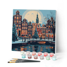 Charger l'image dans la galerie, Mini Peinture par Numéros 20x20cm avec cadre Noël à Amsterdam